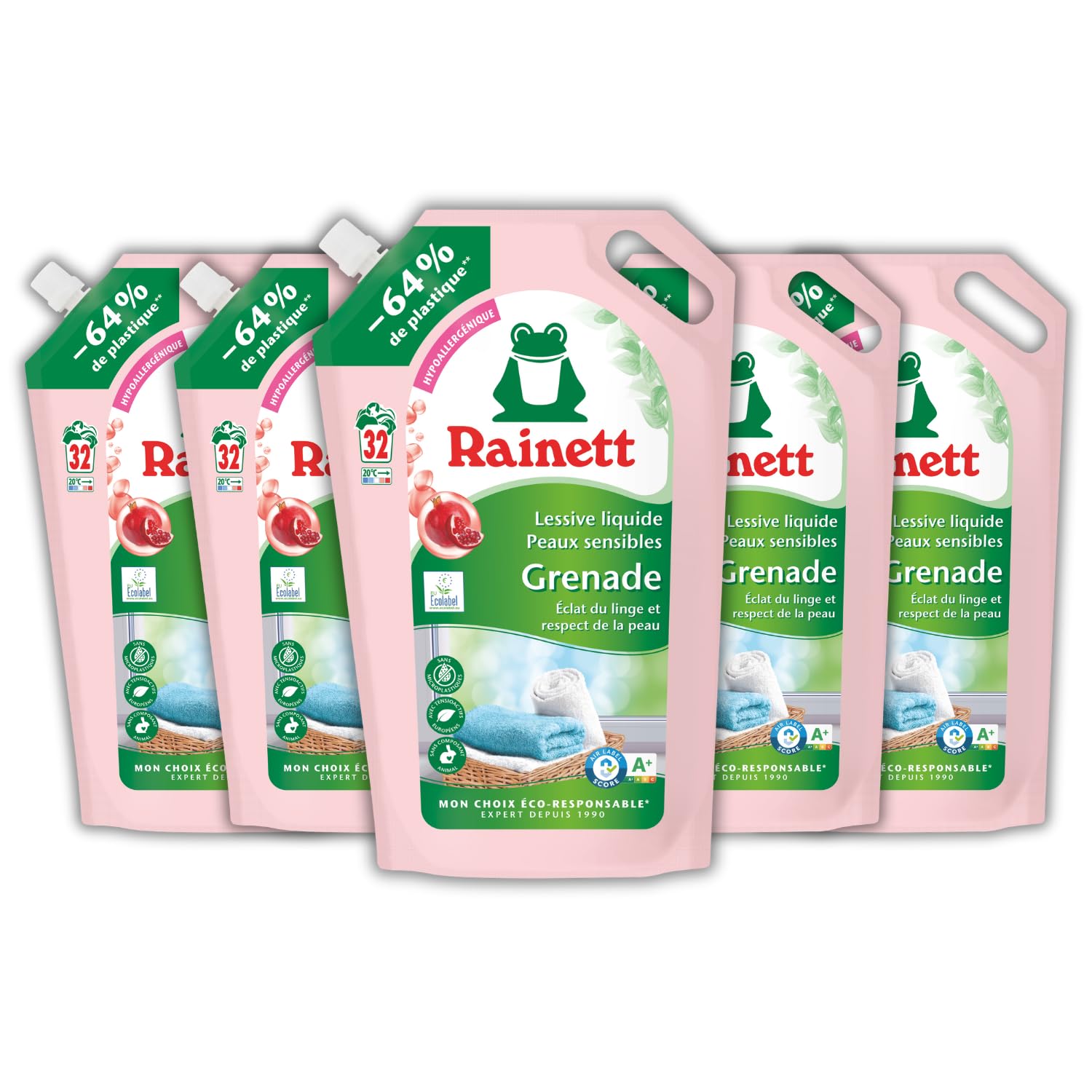 rainett-lessive-liquide-peaux-sensibles-aloe-vera-co-recharge-1-6l-pack-de-5 image 1