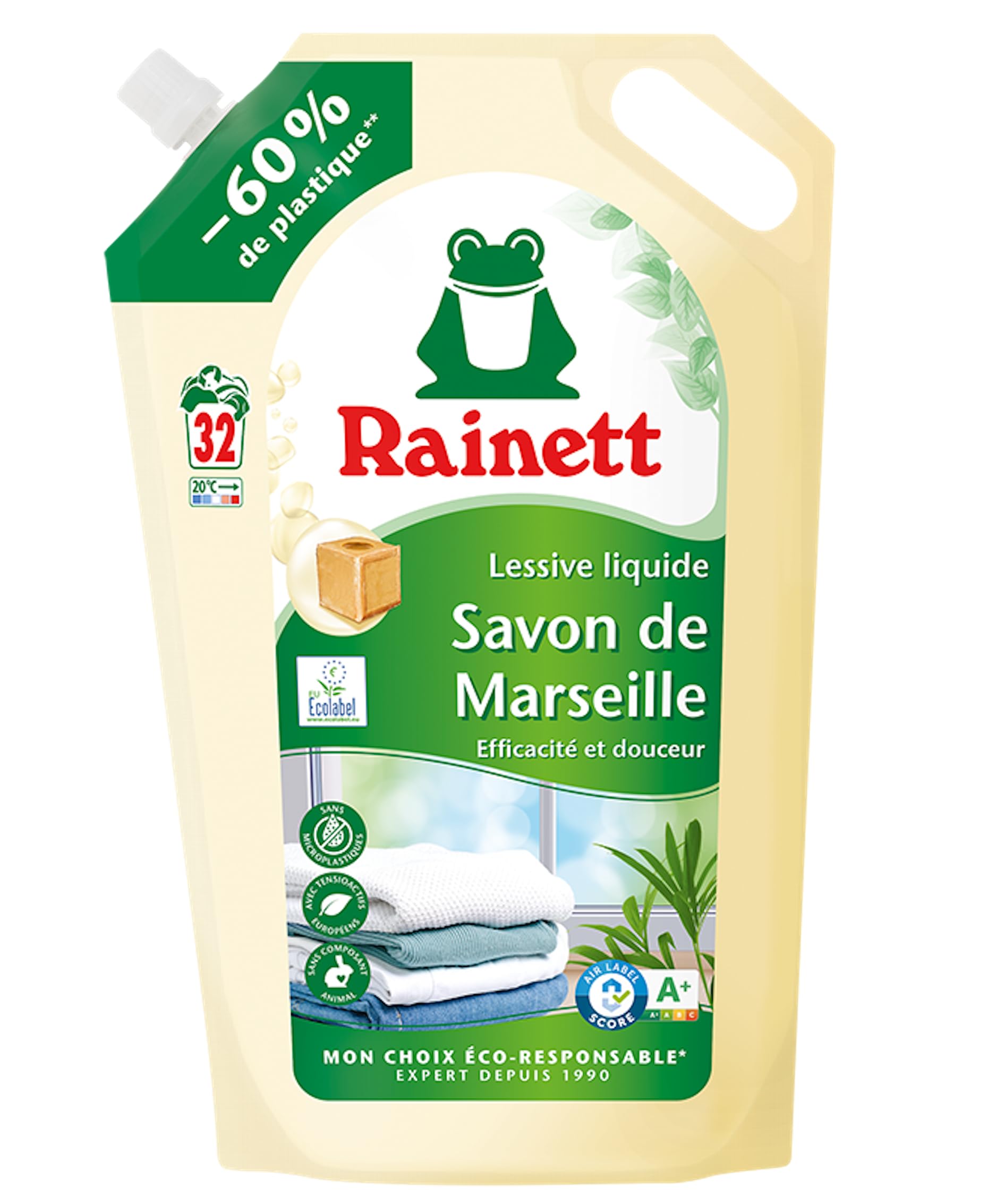 rainett-lessive-liquide-savon-de-marseille-32-lavages-co-recharge-1-6l image 1