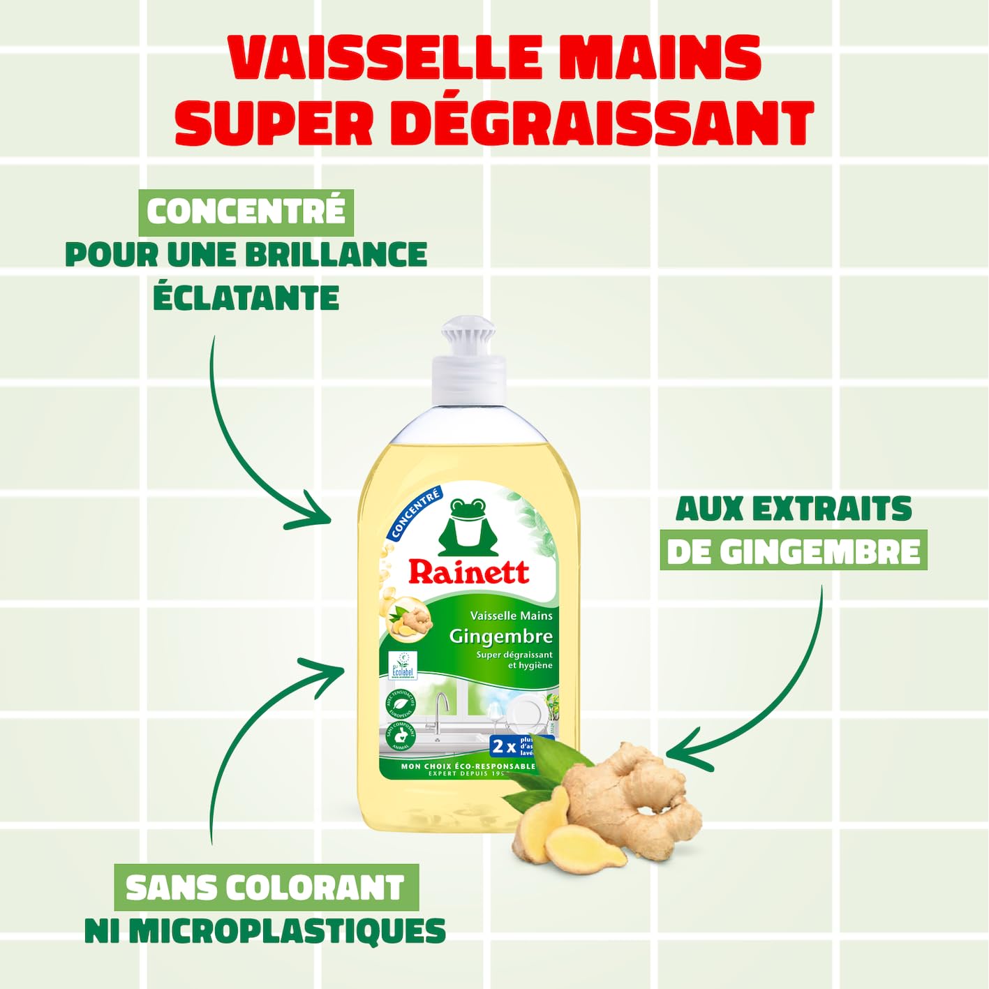 rainett-liquide-vaisselle-mains-gingembre-concentr-super-d-graissant-500-ml image 2