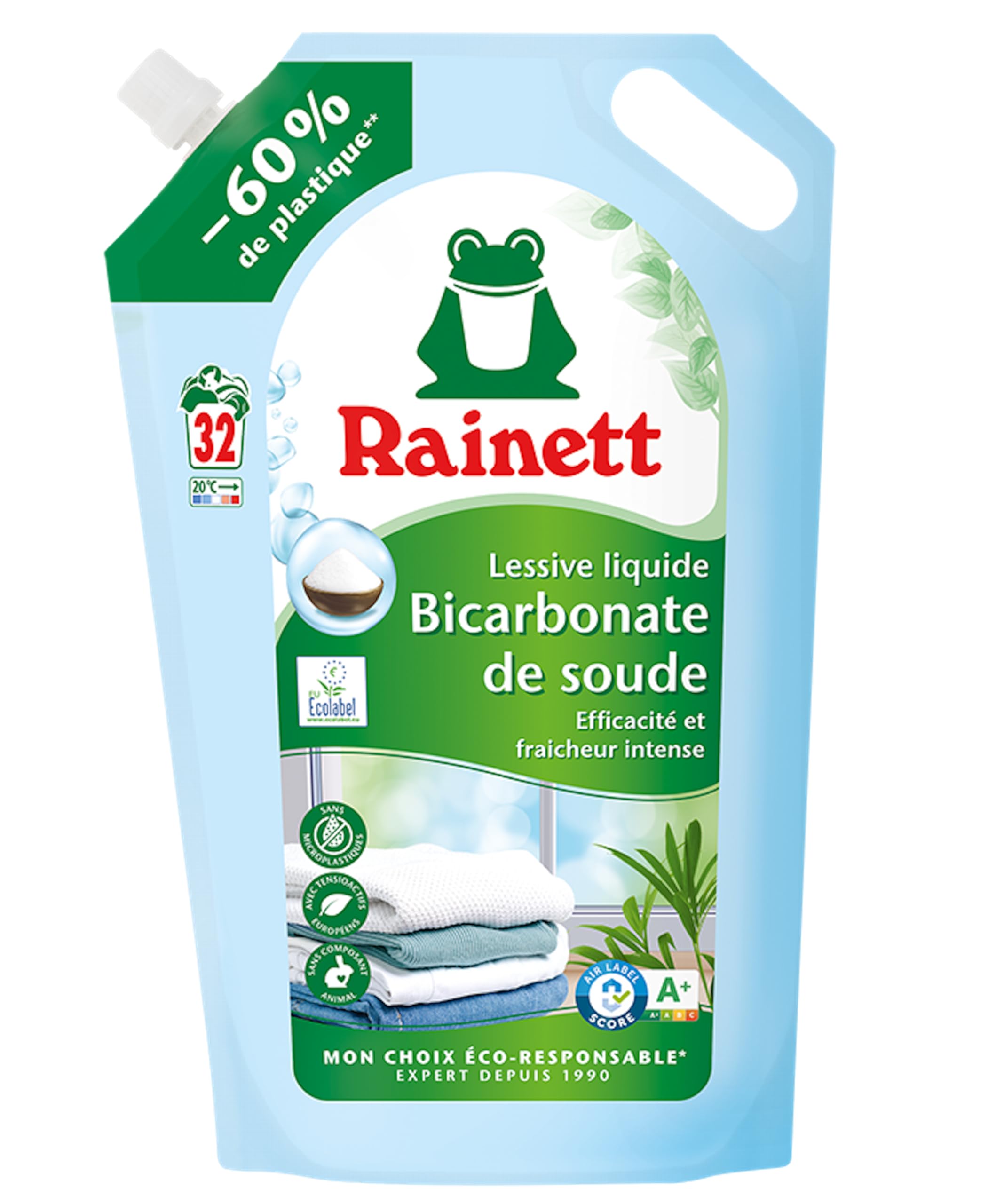 rainett-lessive-liquide-bicarbonate-co-recharge-1-6-l-32-lavages image 1