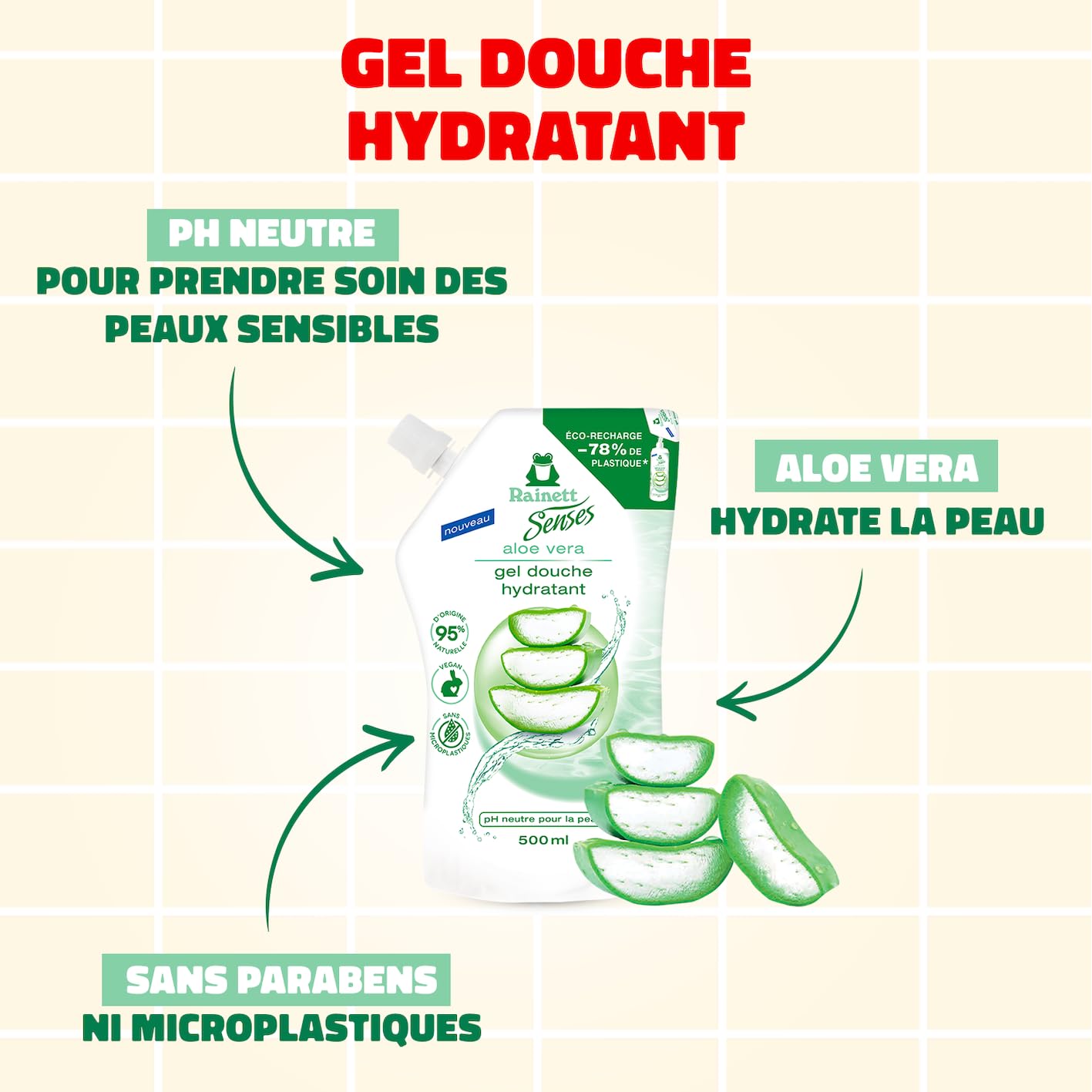 rainett-senses-gel-douche-hydratant-aloe-vera-vegan-500-ml-co-recharge image 1