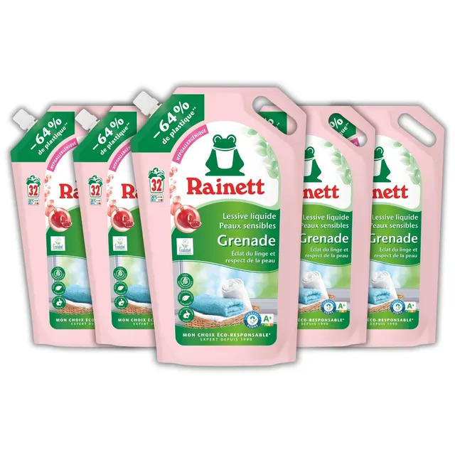 rainett-lessive-liquide-peaux-sensibles-aloe-vera-co-recharge-1-6l-pack-de-5 image 1