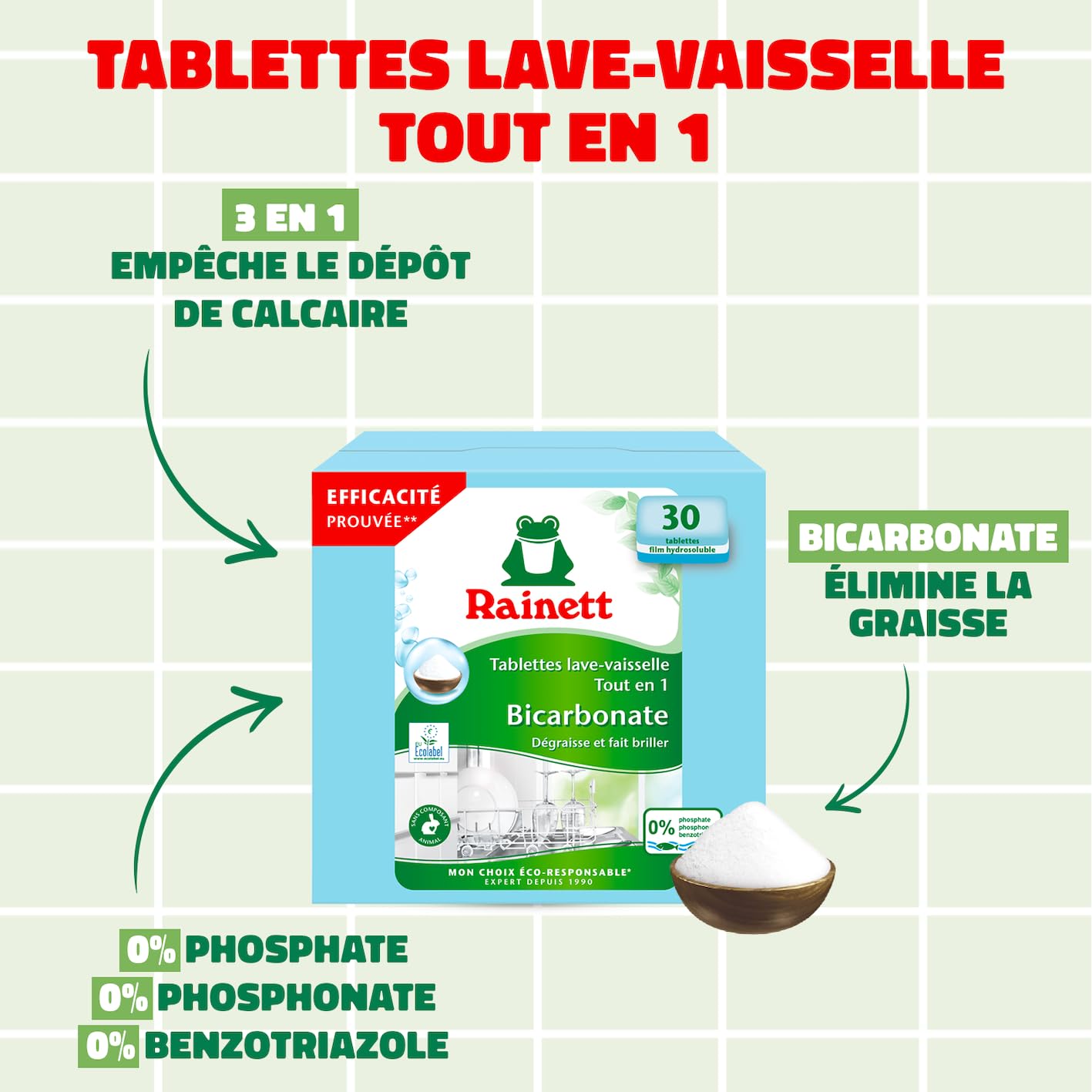 rainett-pastilles-lave-vaisselle-tout-en-un-bicarbonate-30-tablettes image 2