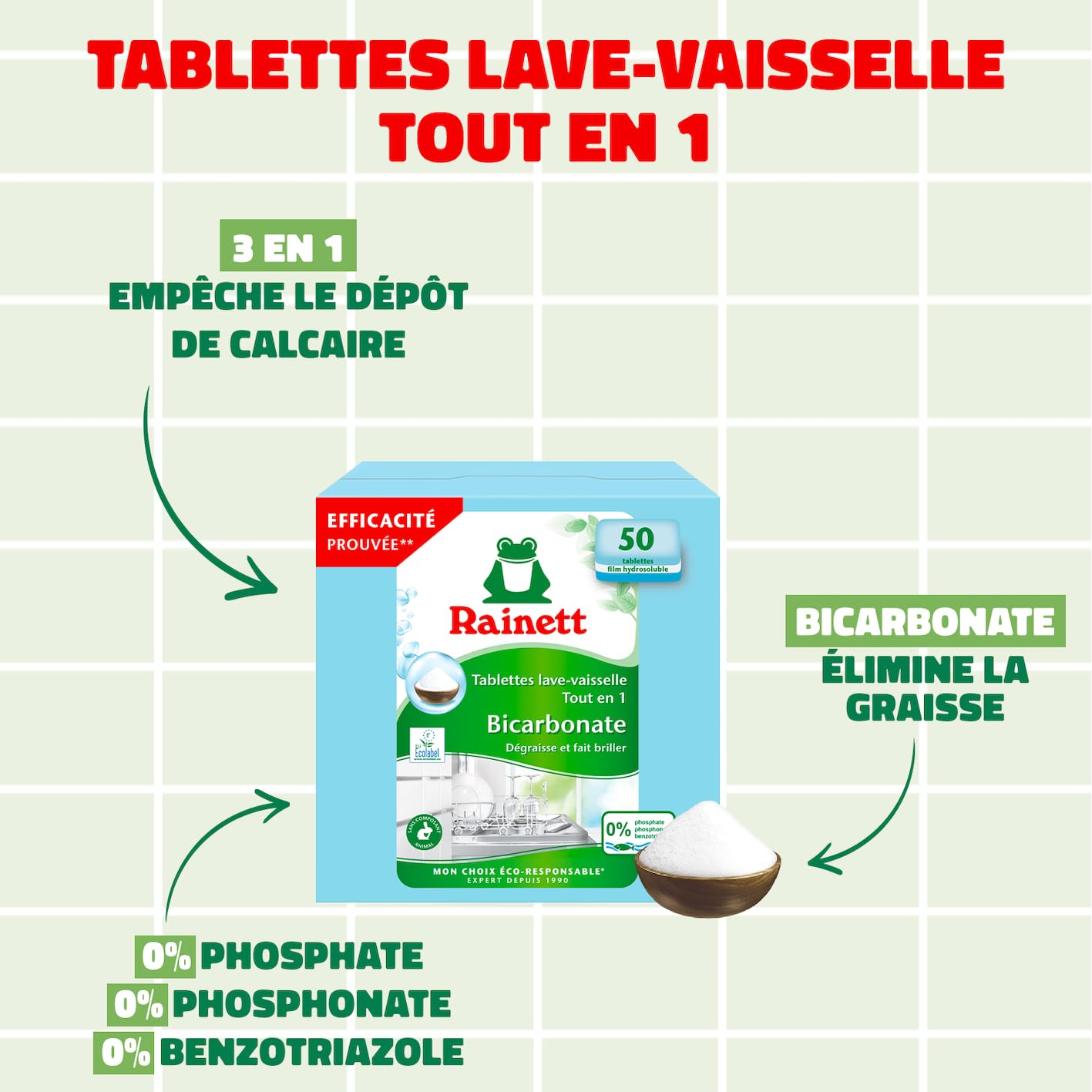 rainett-pastilles-lave-vaisselle-tout-en-un-bicarbonate-50-tablettes-ecolabel image 2
