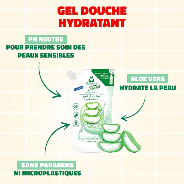 rainett-senses-gel-douche-hydratant-aloe-vera-vegan-500-ml-co-recharge image 1