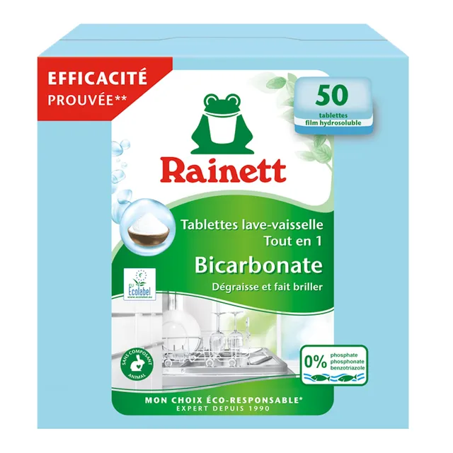 rainett-pastilles-lave-vaisselle-tout-en-un-bicarbonate-50-tablettes-ecolabel image 1