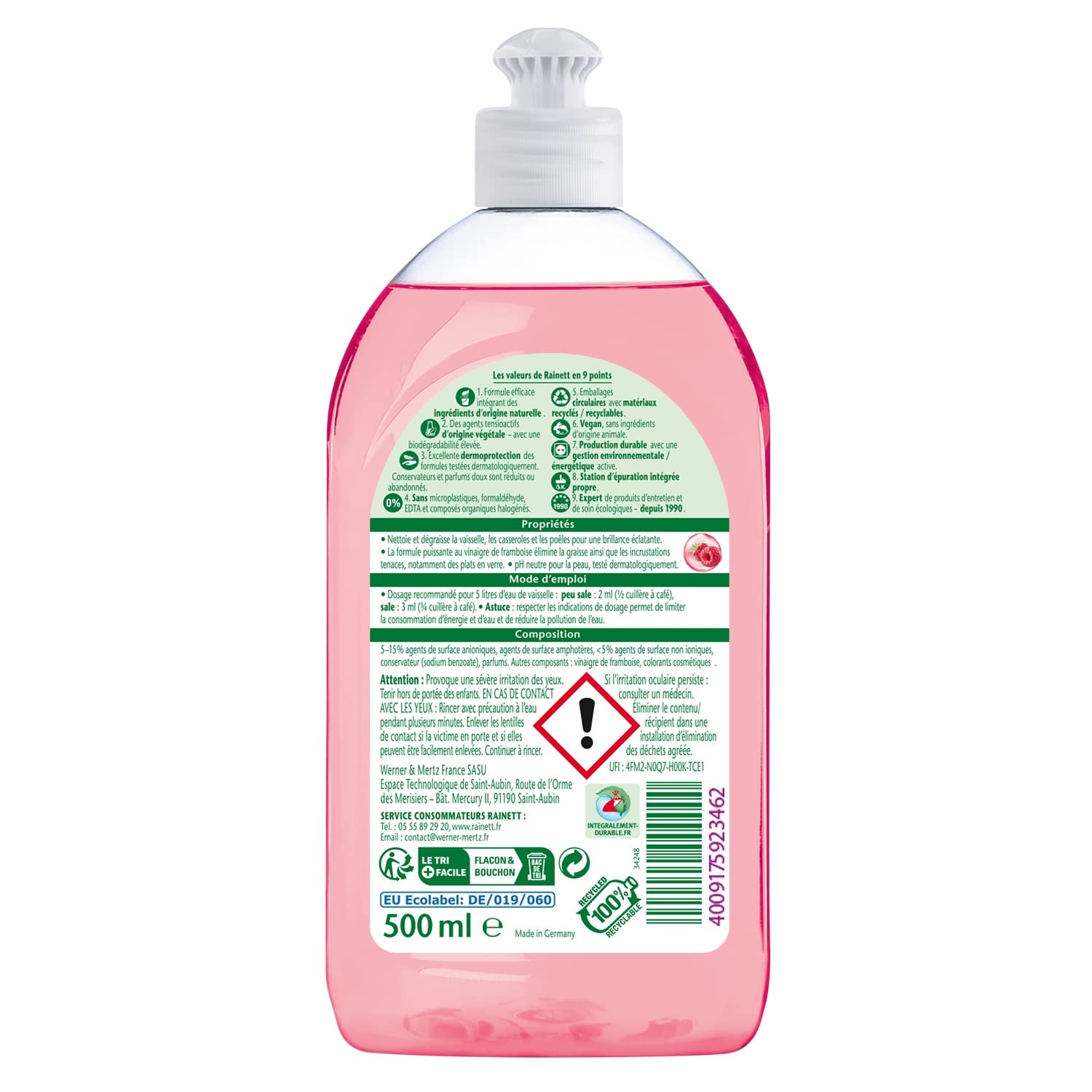 rainett-liquide-vaisselle-cologique-framboise-500-ml-lot-de-4 image 2