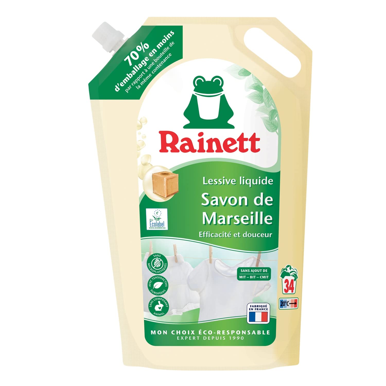 rainett-lessive-liquide-cologique-savon-de-marseille-34-lavages-recharge image 1