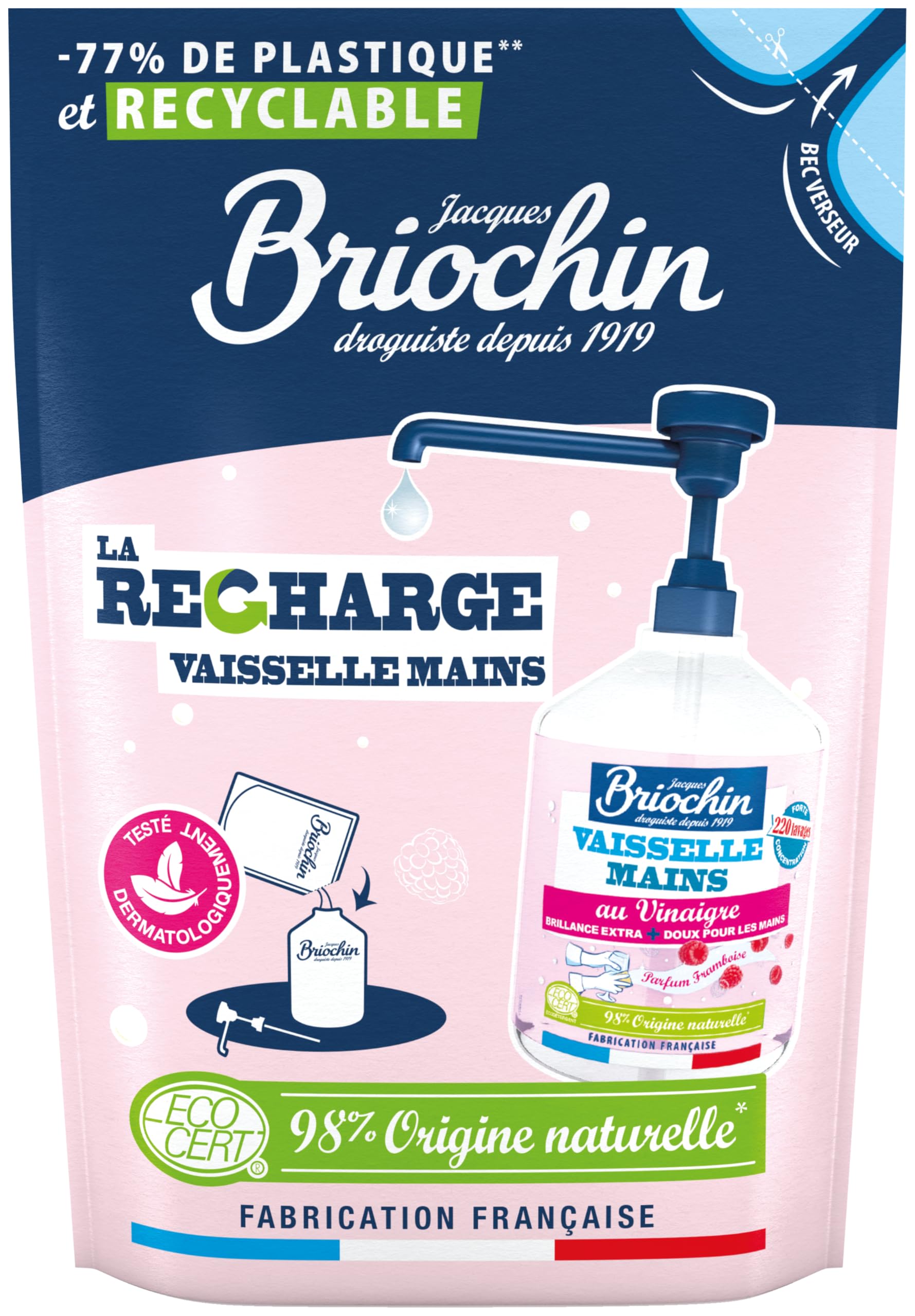 le-briochin-recharge-liquide-vaisselle-et-mains-au-vinaigre-framboise-450ml image 1