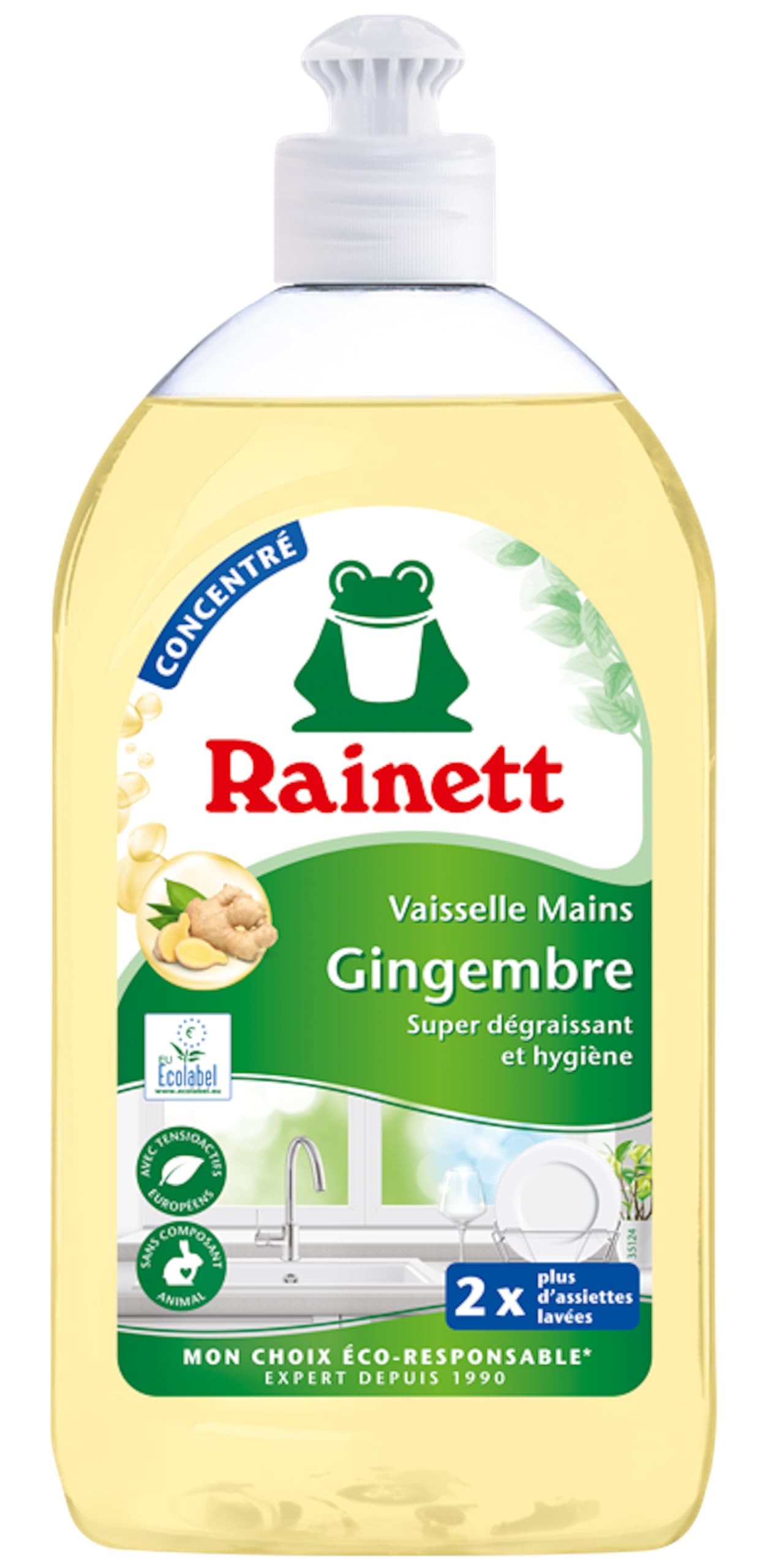 rainett-liquide-vaisselle-mains-gingembre-concentr-super-d-graissant-500-ml image 1
