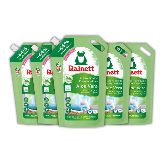 rainett-lessive-liquide-peaux-sensibles-aloe-vera-160-lavages-lot-de-5-co-rechar image 1