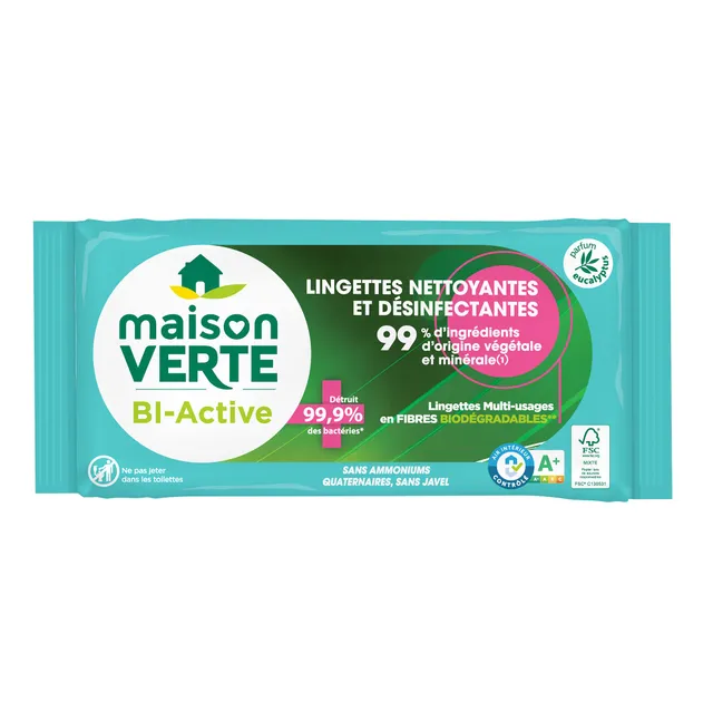 Maison Verte Lingettes Nettoyantes Désinfectantes Eucalyptus x35